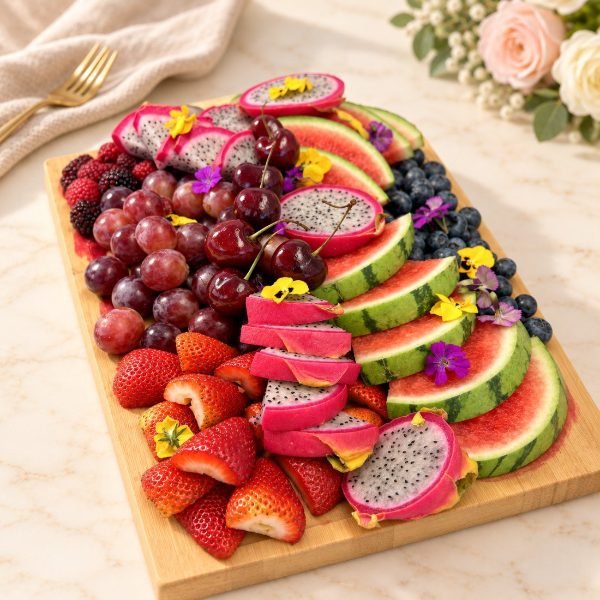 Bandeja de frutas para bautizo y primera comunión