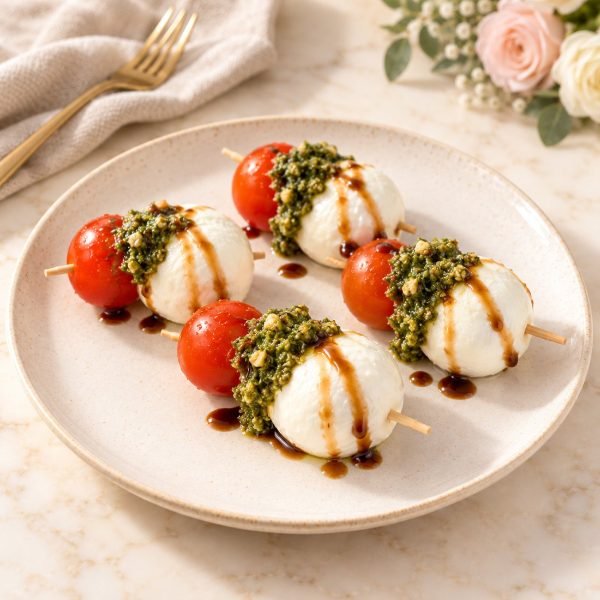 Brochetas caprese para cumpleaños