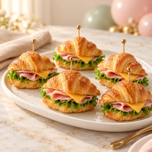 Mini croissants de jamón y queso para baby shower