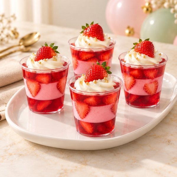 Vasitos de gelatina de fresa para revelación de género