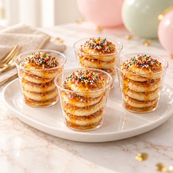 Vasitos de mini pancakes para fiestas infantiles