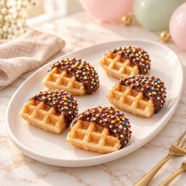 Waffles bañados en chocolate para fiestas infantiles